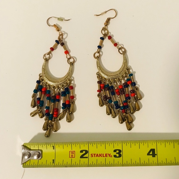 Multicolored Gold Dangle Chandelier Earrings - Picture 4 of 8